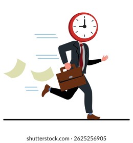 running business man clock instead head.