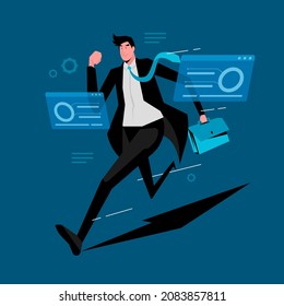 Running business man conceptual flat illustration. Creative simple flat illustration.