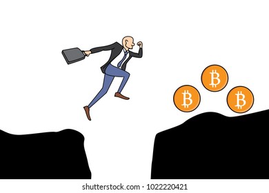 running business man hurry for his bitcoin