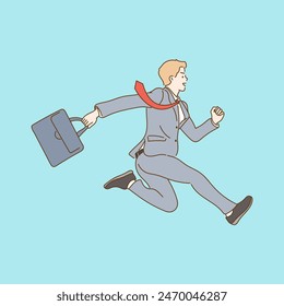 Running business man isolated on background, Hand drawn style illustration vector.