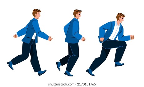 running business man vector. run fast person, strong hurry race, corporate worker, success job running business man character. people flat cartoon illustration