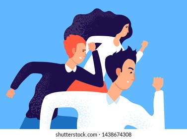 Running business team. Professional corporate competition, opponent workers run to success. Employees in race. Rivalry vector concept. Illustration of team run, businesswoman man race, people teamwork