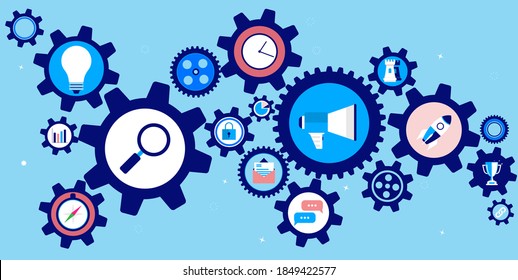 Running a business vector illustration - Gears and cog wheels with business icons.