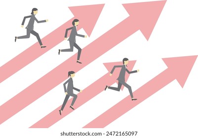 Running business women and upward arrows