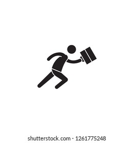 Running businessman black vector concept icon. Running businessman flat illustration, sign