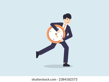 Empresario con reloj en las manos. Concepto de gestión del tiempo, ilustración vectorial.