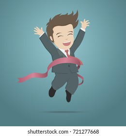 Running businessman crossing the finish line.Vector illustration concept for business success.EPS10