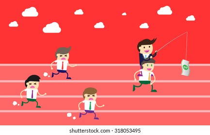 running businessman at the finishing line.