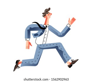 Running businessman flat vector illustration. Office worker cartoon character.Manager in formal wear. Successful startup launch, career promotion