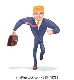 Running Businessman Hurry Meeting Character Icon Isolated Cartoon Design Vector Illustration