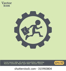 Running businessman inside the wheel, kotseptsiya business career employment. Vector illustration