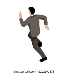 Running businessman isometric male character back view 3d vector illustration