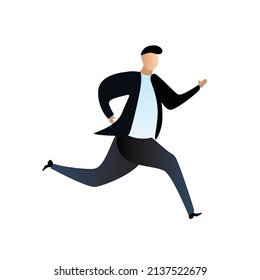 Running Businessman. Manager Runs, Fast Employee Icon, Busy Person Hurries To Office, Late Character Vector Illustration