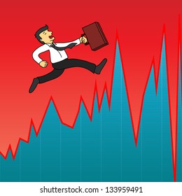Running businessman on business graphs blue and red color background.Vector illustration EPS10