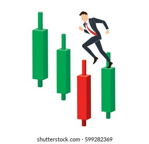running businessman on Candlestick stock exchange vector