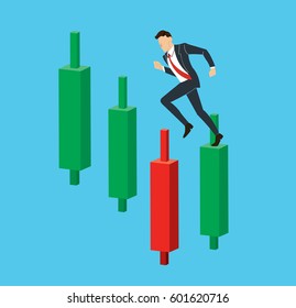 running businessman on Candlestick stock exchange vector