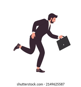 Running businessman with suitcase. Office manager in a hurry vector illustration