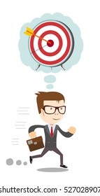 Running Businessman thinking about hitting the target. Stock vector illustration