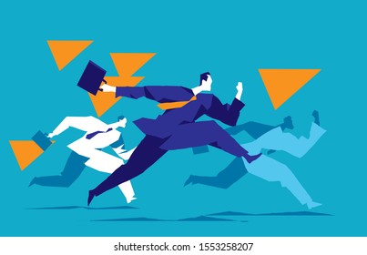 Running businessmen with briefcases. Business competition concept. Vector illustration 