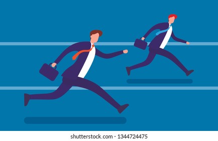 Running businessmen flat vector illustration. Leadership achievement competition business win team vector concept. Jogging people run track race teamwork