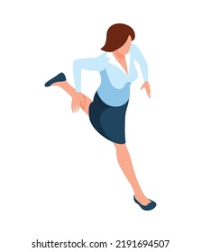 Running businesswoman on white background 3d isometric vector illustration