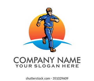 running busy miners character illustration logo icon vector
