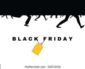 Running buyers legs. Black friday sale illustration. Use for your design. 