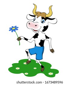 Running calf holding a flower
