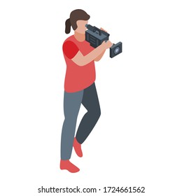 Running cameraman icon. Isometric of running cameraman vector icon for web design isolated on white background