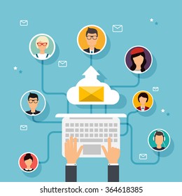 Running Campaign, Email Advertising, Direct Digital Marketing. Set Of People Avatars And Icons. Flat Design Style Modern Vector Illustration Concept.