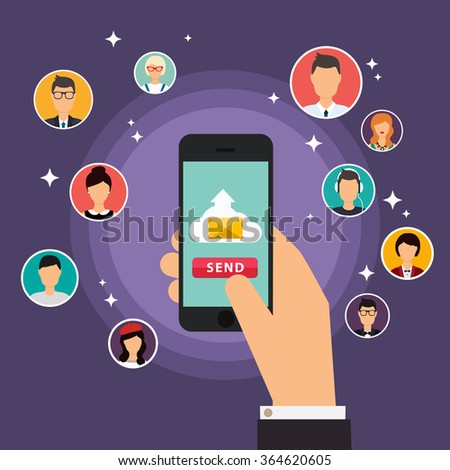 Running campaign, email advertising, direct digital marketing. Set of people avatars and icons. Flat design style modern vector illustration concept.