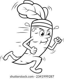 Running carrot, black and white cartoon style vector illustration, no color for coloring, no background.