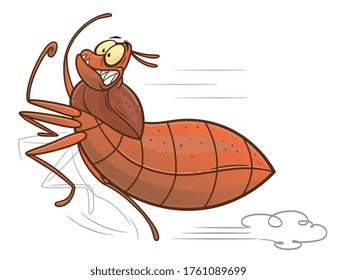 Running cartoon bedbug. Bedbug series.