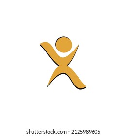running cartoon icon gold colored people on white background