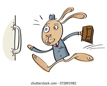 Running cartoon rabbit. Vector illustration