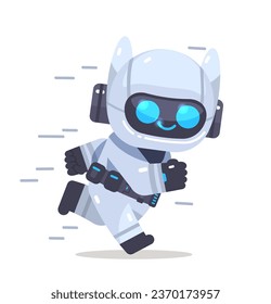 Running cartoon robot. Vector flat illustration