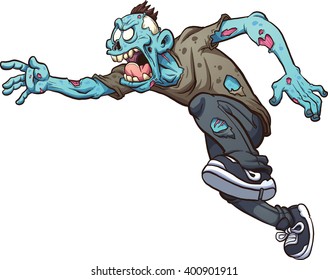 Running cartoon zombie. Vector clip art illustration with simple gradients. All in a single layer.