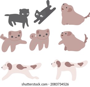 Laufende Katze sitzend Katze und laufender Hund