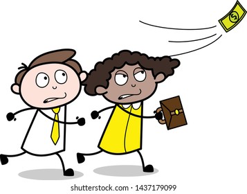 Running to Catch Floating Money - Office Businessman Employee Cartoon Vector Illustration