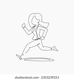 Running catching goal businesswoman continuous line drawing vector design for business concept and illustration 