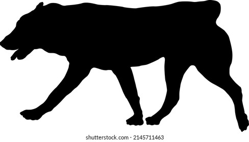 Running central asian shepherd dog puppy. Black dog silhouette. Pet animals. Isolated on a white background. Vector illustration.