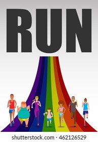 Running character design on the rainbow can use for running event, marathon, charity or trail run, illustration and vector set