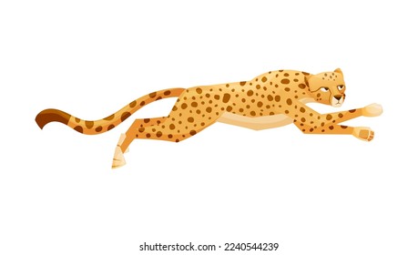 Running Cheetah as African Large Cat with Long Tail and Black Spots on Coat Vector Illustration