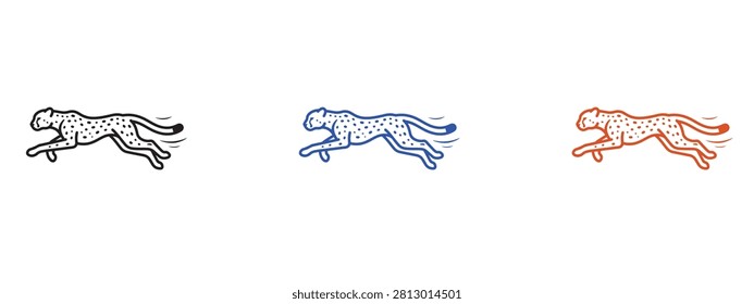 Running cheetah icon set representing speed and agility with wildlife