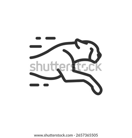 Running cheetah, linear icon. Symbol of speed, agility, and wild nature. performance, power, or sport themes. Editable stroke.