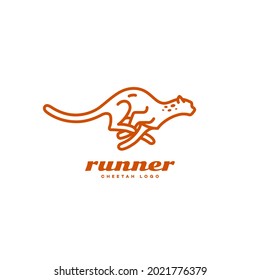 Running cheetah logo design template. Linear style. Vector illustration.