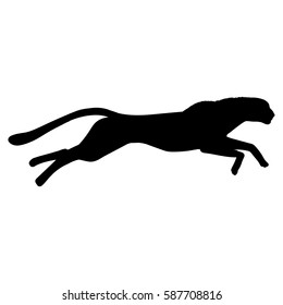 Running Cheetah Silhouette. Hand Drawn Image. Black White Vector Illustration.