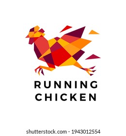 running chicken rooster geometric polygonal logo vector icon illustration