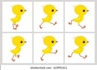 Running Chicken Sprite Sheet Isolated On White Background. Vector Illustration. Can Be Used For GIF Animation 