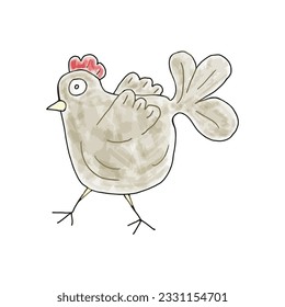 Corriendo pollo. Doodles vectoriales a mano. Dibujo infantil. Logo, clipart, plantilla, diseño de ventanas, ilustración de libros.